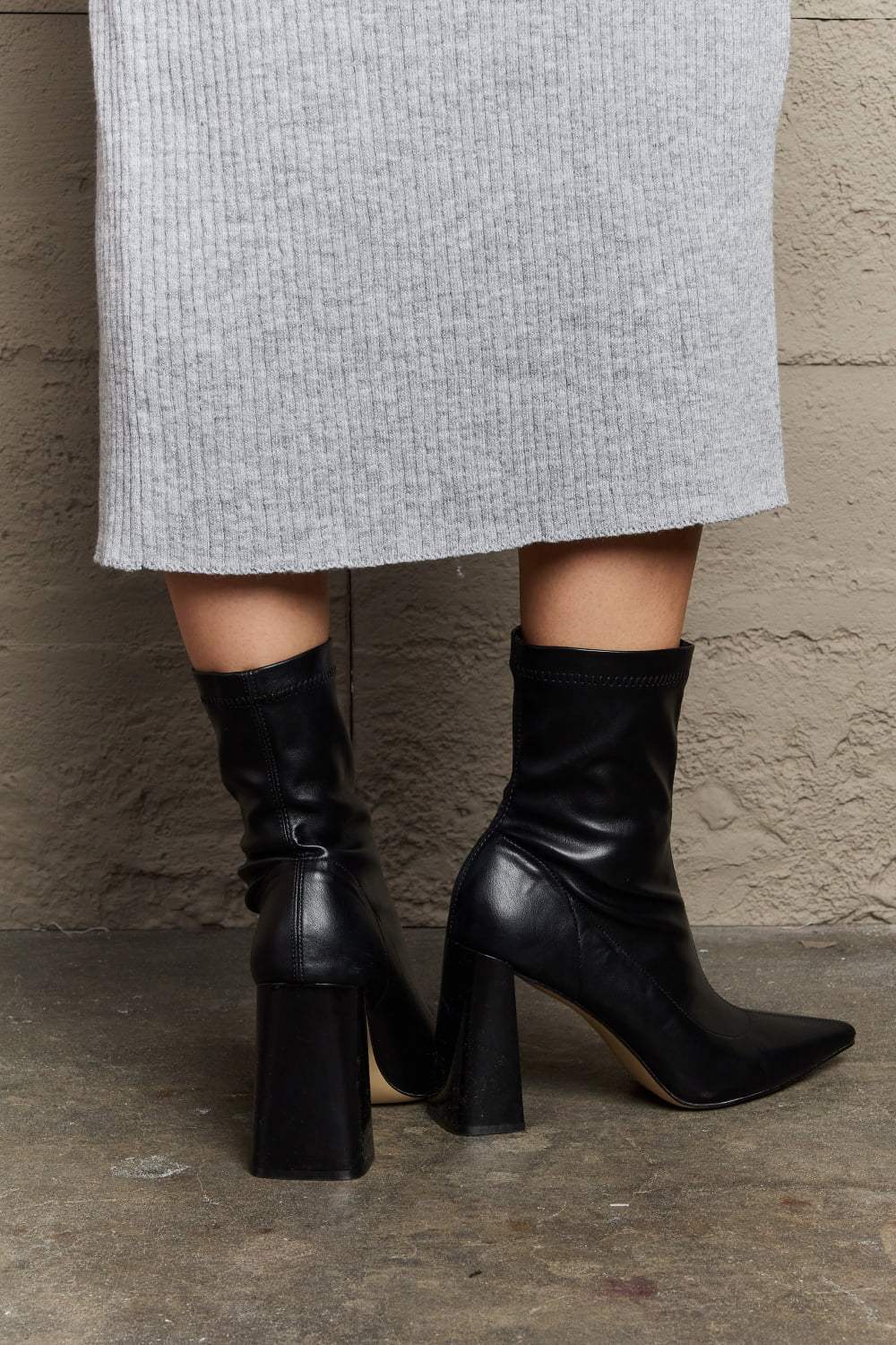 Weeboo Stacy Block Heel Sock Boots - Trendsi - Flyclothing LLC