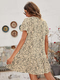 Animal Print Button Front Flutter Sleeve Dress - Trendsi