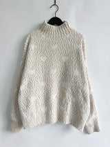 Heart Heathered Turtleneck Drop Shoulder Sweater - Trendsi - Flyclothing LLC