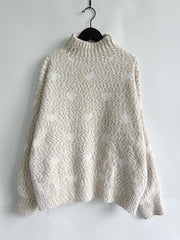 Heart Heathered Turtleneck Drop Shoulder Sweater - Trendsi