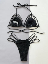Glitter Halter Neck Strappy Two-Piece Bikini Set - Trendsi - Flyclothing LLC