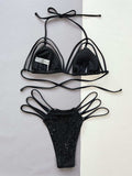 Glitter Halter Neck Strappy Two-Piece Bikini Set - Trendsi - Flyclothing LLC