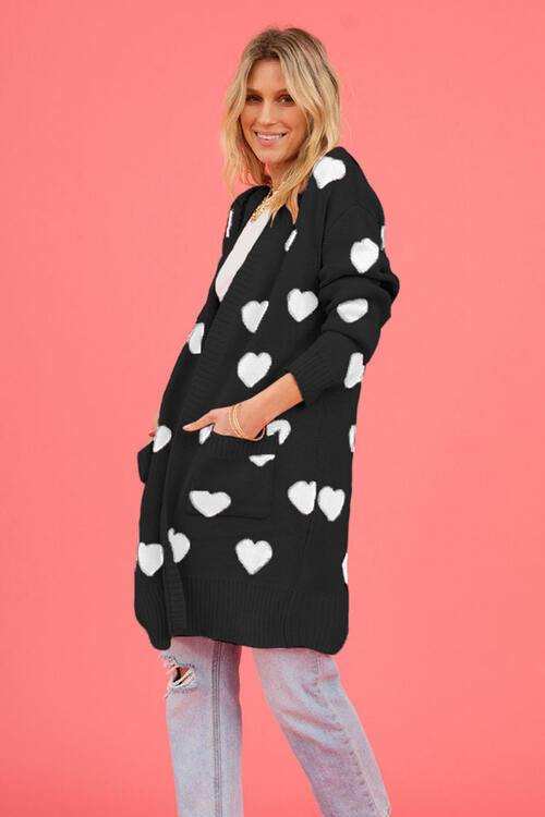 Heart Graphic Open Front Cardigan with Pockets - Trendsi - Flyclothing LLC