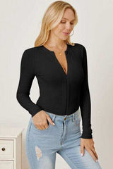 Zip Up Long Sleeve Bodysuit - Trendsi - Flyclothing LLC