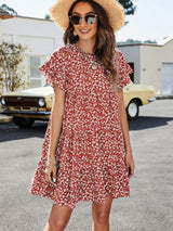 Leopard Short Flounce Sleeve Tiered Dress - Trendsi - Flyclothing LLC