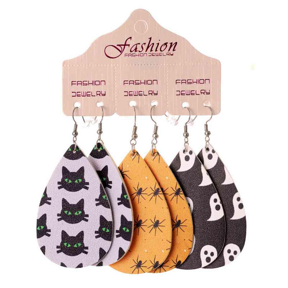 Halloween PU Teardrop Earrings Set - Trendsi