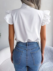 Tie  Neck Cap Sleeve Blouse - Trendsi