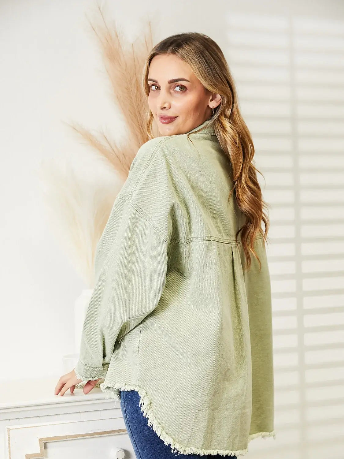 Distressed Raw Hem Denim Jacket - Trendsi - Flyclothing LLC