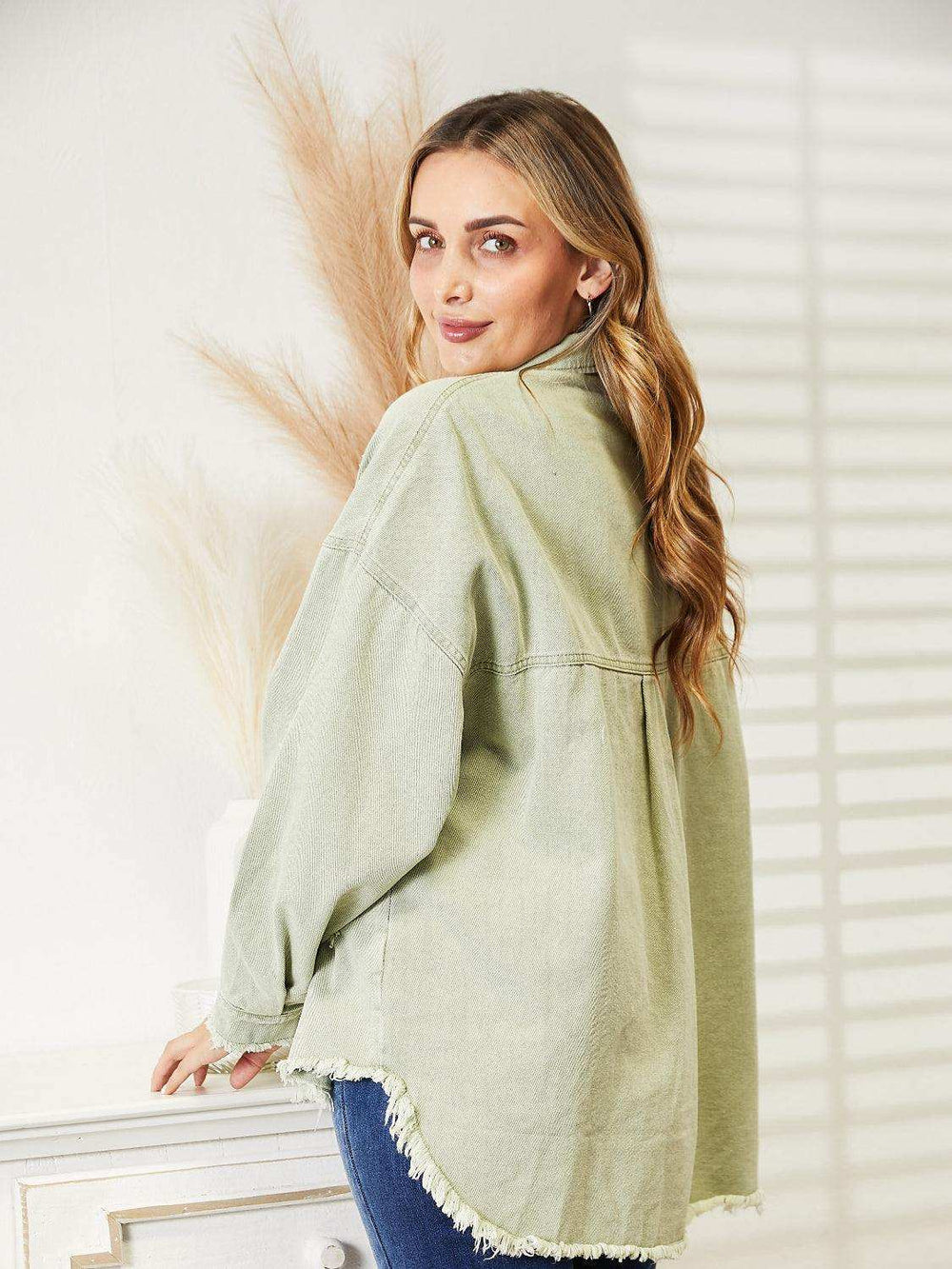 Distressed Raw Hem Denim Jacket - Trendsi - Flyclothing LLC