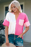Color Block Textured Johnny Collar Blouse - Trendsi - Flyclothing LLC
