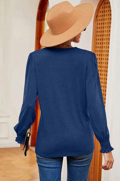 V-Neck Long Sleeve T-Shirt - Trendsi - Flyclothing LLC