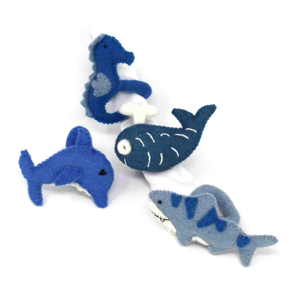 Nautical Shark, Whale & Seahorse Felt Napkin Rings, Set of 4 - Global Groove Direct - Flyclothing LLC