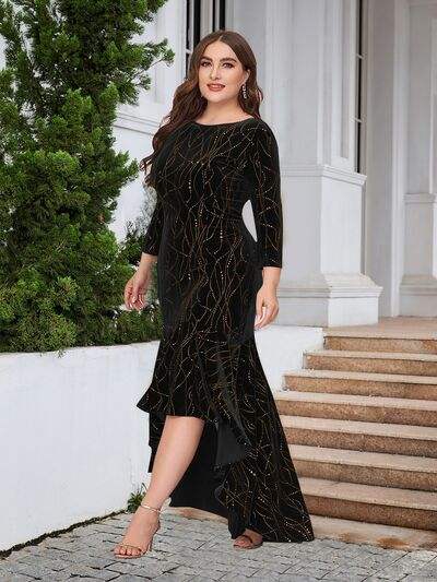 Plus Size Ruffle Hem High-Low Dress - Trendsi - Flyclothing LLC