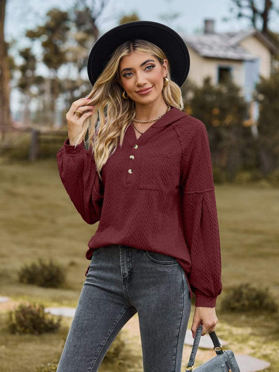 Cable-Knit Dropped Shoulder Hoodie - Trendsi - Flyclothing LLC