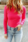 High Neck Long Sleeve Ribbed Top - Trendsi - Flyclothing LLC