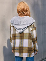 Plaid Dropped Shoulder Hooded Jacket - Trendsi - Flyclothing LLC
