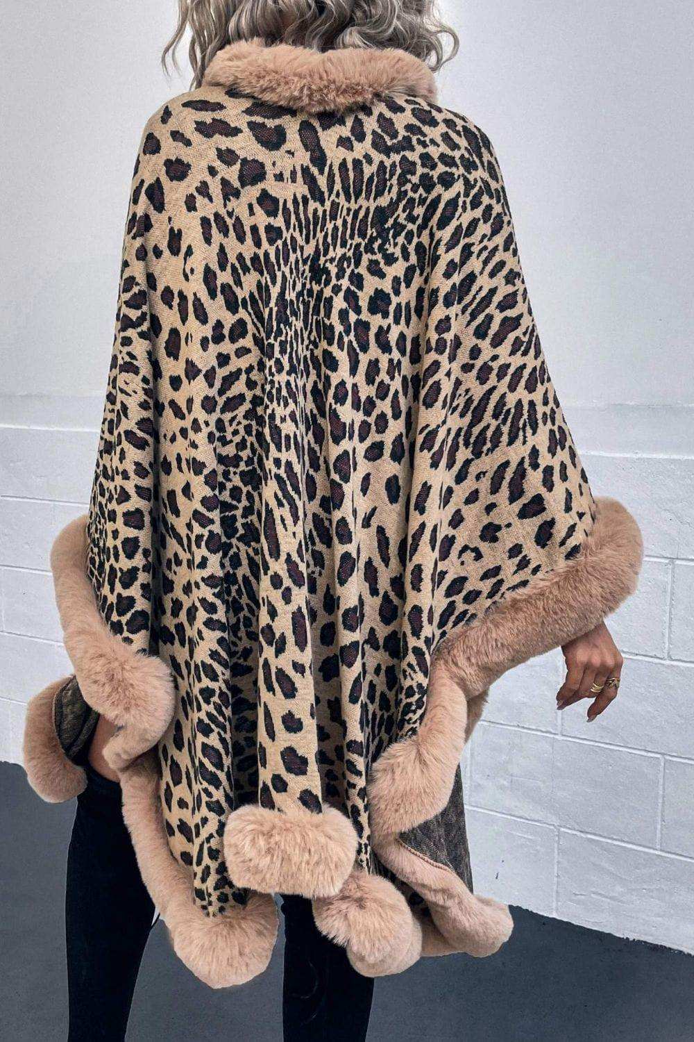 Leopard Open Front Poncho - Trendsi - Flyclothing LLC