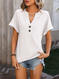 Eyelet Notched Short Sleeve T-Shirt - Trendsi - Flyclothing LLC