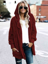 Teddy Hooded Jacket with Pockets - Trendsi - Flyclothing LLC