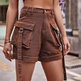 High Waist Denim Cargo Shorts - Trendsi