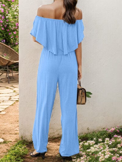 Off-Shoulder Wide Leg Jumpsuit - Trendsi