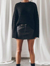 Openwork Round Neck Dropped Shoulder Knit Top - Trendsi - Flyclothing LLC