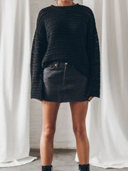 Openwork Round Neck Dropped Shoulder Knit Top - Trendsi