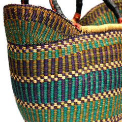 Bolga Tote, Mixed Colors with Leather Handle - 18-inch - Gitzell