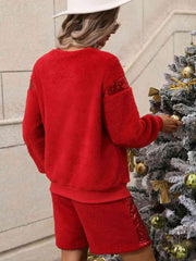 Sequin Teddy Sweatshirt and Shorts Set - Trendsi