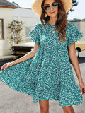 Leopard Short Flounce Sleeve Tiered Dress - Trendsi - Flyclothing LLC