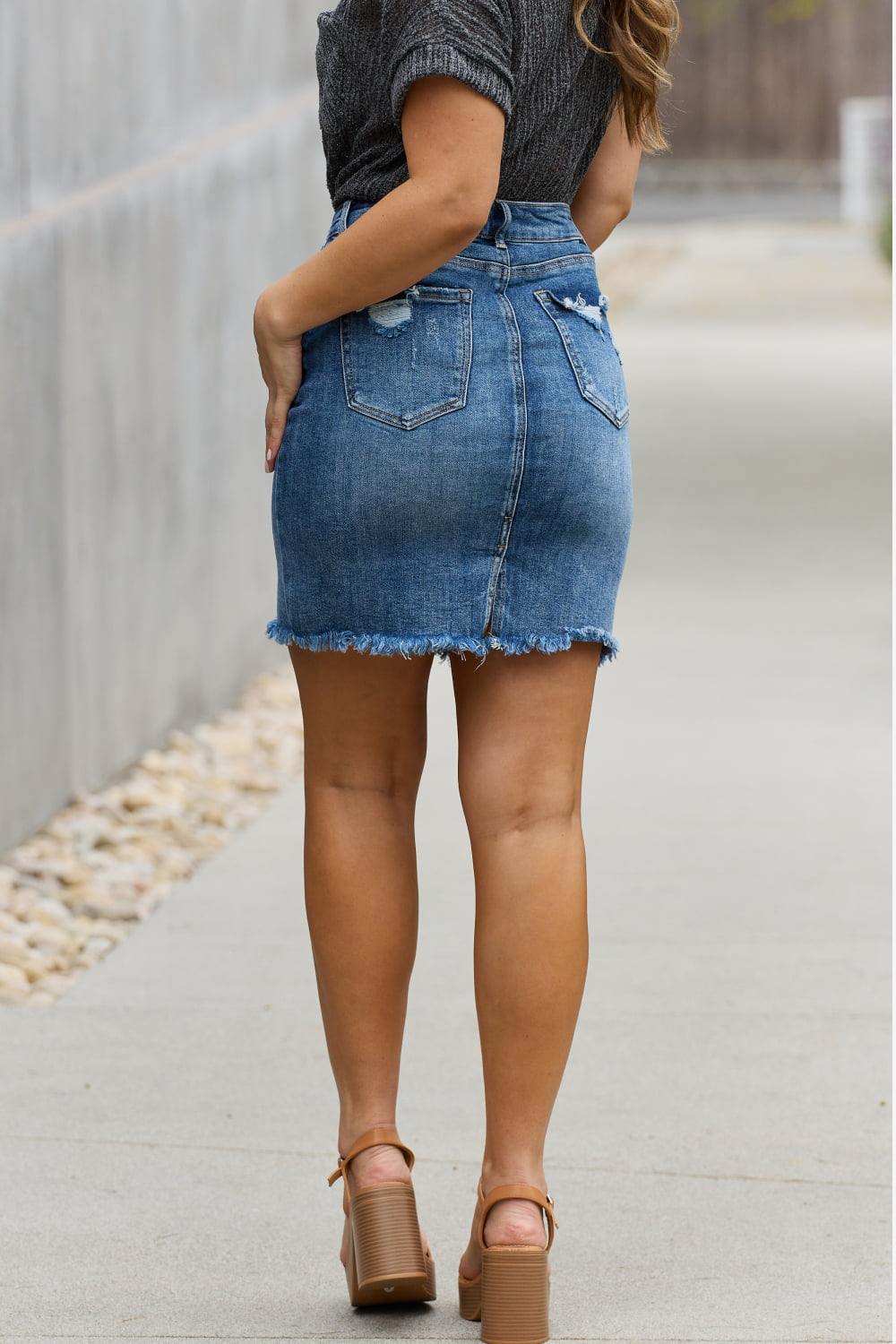 RISEN Amelia Full Size Denim Mini Skirt - Trendsi - Flyclothing LLC