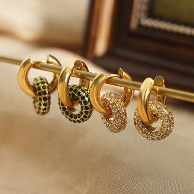 Titanium Steel Inlaid Zircon Double-Hoop Earrings - Trendsi