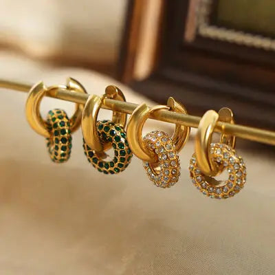 Titanium Steel Inlaid Zircon Double-Hoop Earrings - Trendsi - Flyclothing LLC