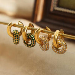 Titanium Steel Inlaid Zircon Double-Hoop Earrings - Trendsi