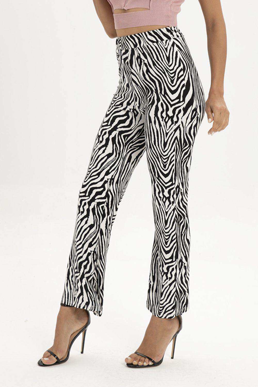 Zebra Print Straight Leg Pants - Trendsi - Flyclothing LLC