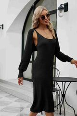 Knit Slit Tank Dress and Bolero Set - Trendsi - Flyclothing LLC