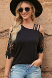 Spliced Lace Asymmetrical Neck Blouse - Trendsi - Flyclothing LLC