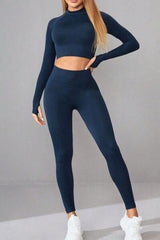 Mock Neck Long Sleeve Top and Pants Active Set - Trendsi