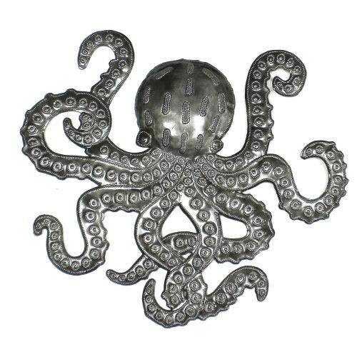 Octopus Nautical Haitian Steel Drum Wall Art x 16 - Haitian Artisans