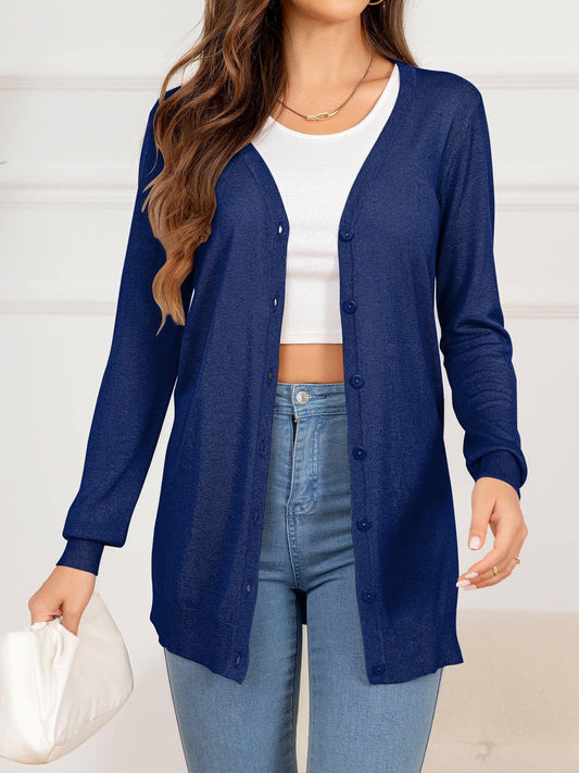 Button Down Slit Longline Cardigan - Trendsi