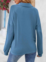 Half Button Collared Neck Long Sleeve Top - Trendsi - Flyclothing LLC