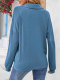Half Button Collared Neck Long Sleeve Top - Trendsi - Flyclothing LLC