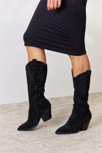 Forever Link Rhinestone Knee High Cowboy Boots - Trendsi - Flyclothing LLC