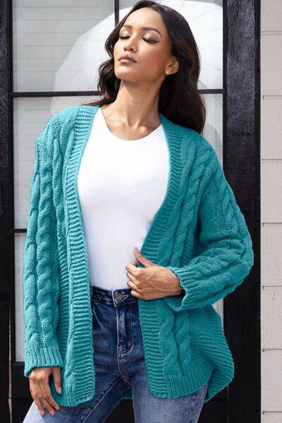 Open Front Cable-Knit Cardigan - Trendsi