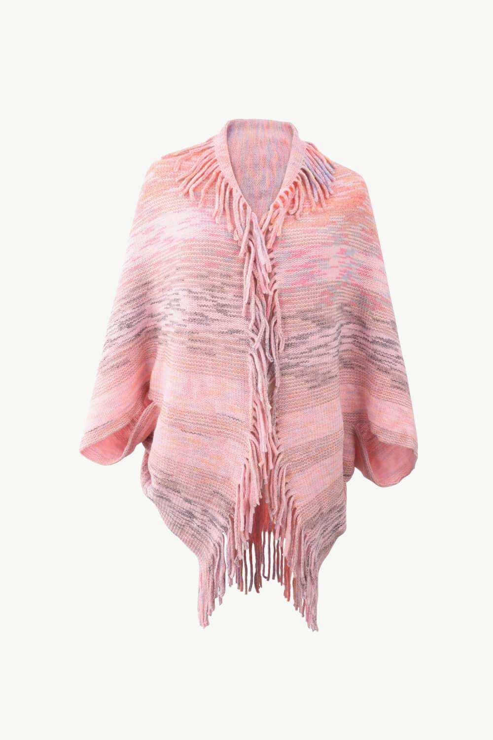 Multicolored Fringe Trim Poncho - Trendsi - Flyclothing LLC