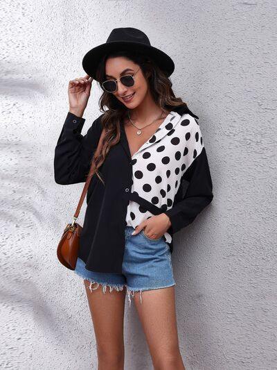 Contrast Button Up Long Sleeve Shirt - Trendsi