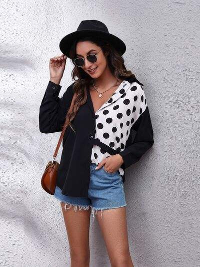 Contrast Button Up Long Sleeve Shirt - Trendsi - Flyclothing LLC