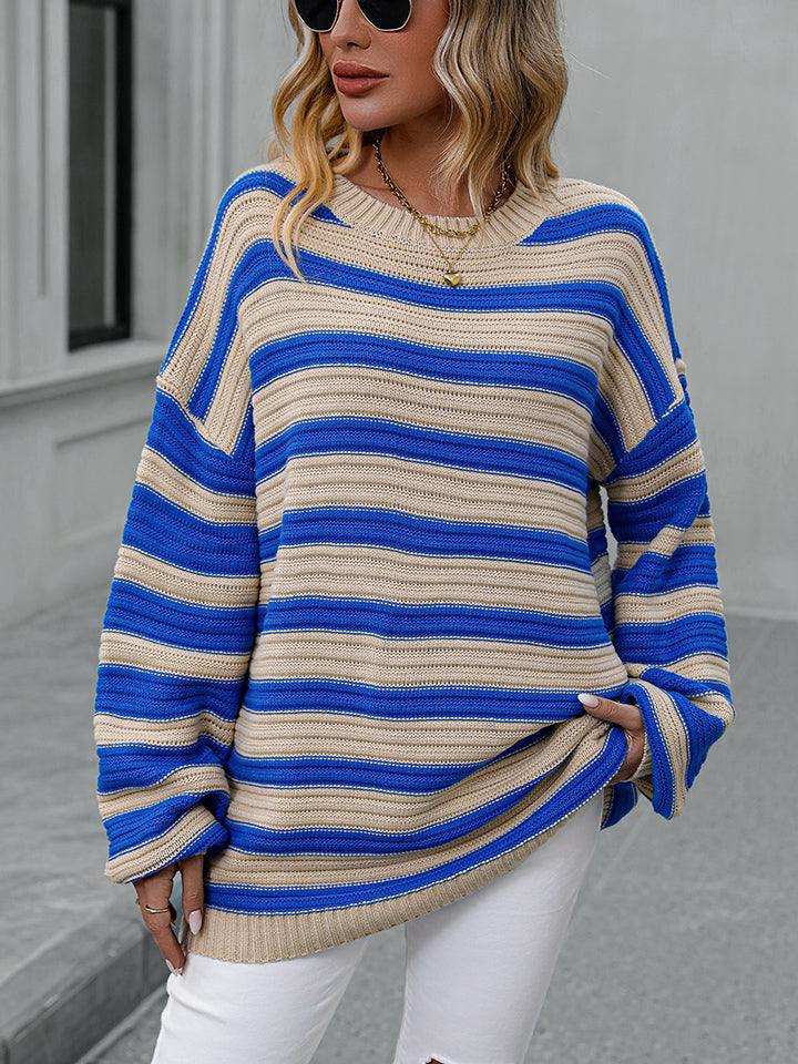 Striped Dropped Shoulder Sweater - Trendsi - Flyclothing LLC