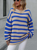 Striped Dropped Shoulder Sweater - Trendsi - Flyclothing LLC