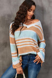 Striped V-Neck Knit Top - Trendsi